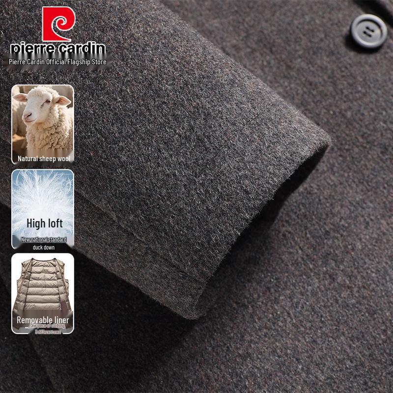 Pierre Cardin Men's Wool-Blend Mid-Length Coat with Removable Down Liner