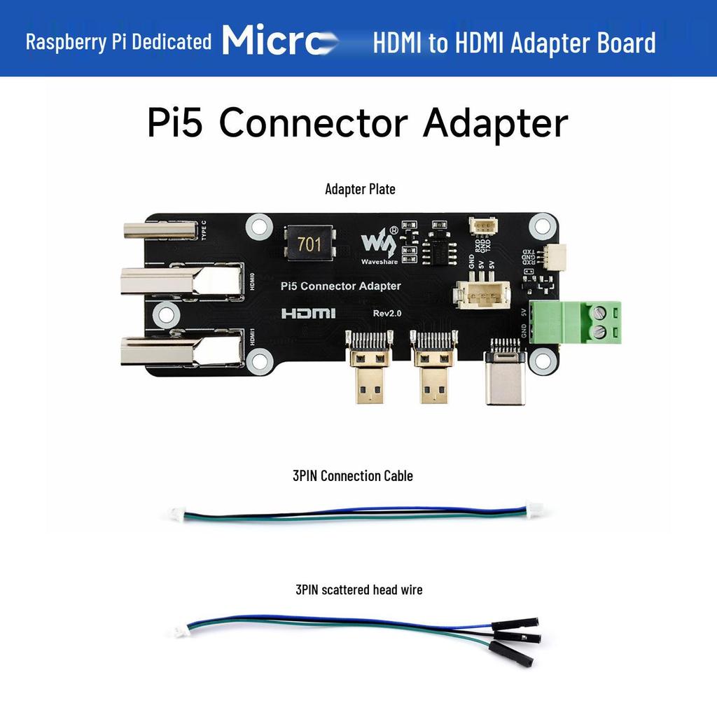 Многофункциональный адаптер Micro Snow: Micro HDMI на HDMI, Совместим с Raspberry Pi 5/4B, Двойные варианты питания