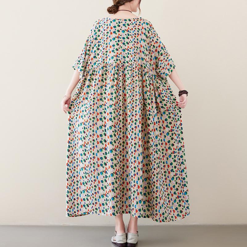 Johnature Свободное платье в горошек с разноцветным принтом, женское весенне-летнее повседневное богемное женское платье с разноцветным принтом