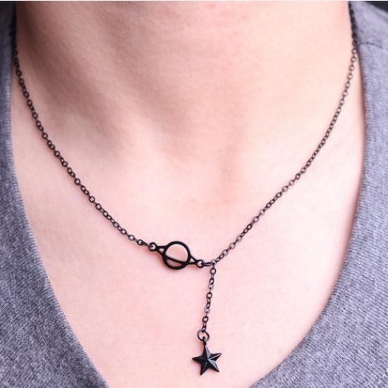 C197 Dark Forest Style Light Luxury Minimalist Bracelet Student Black Planet Pentagram Korean Version Versatile Fresh Necklace