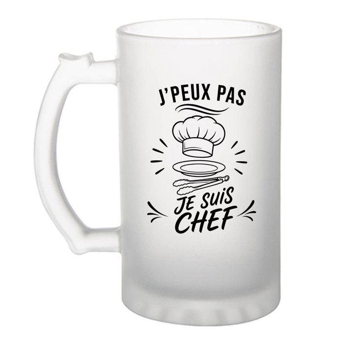 Chope de bière - PLANETEE - J'peux pas minimaliste - Verre trempé givré - 470 ml - Imprimée en Bretagne