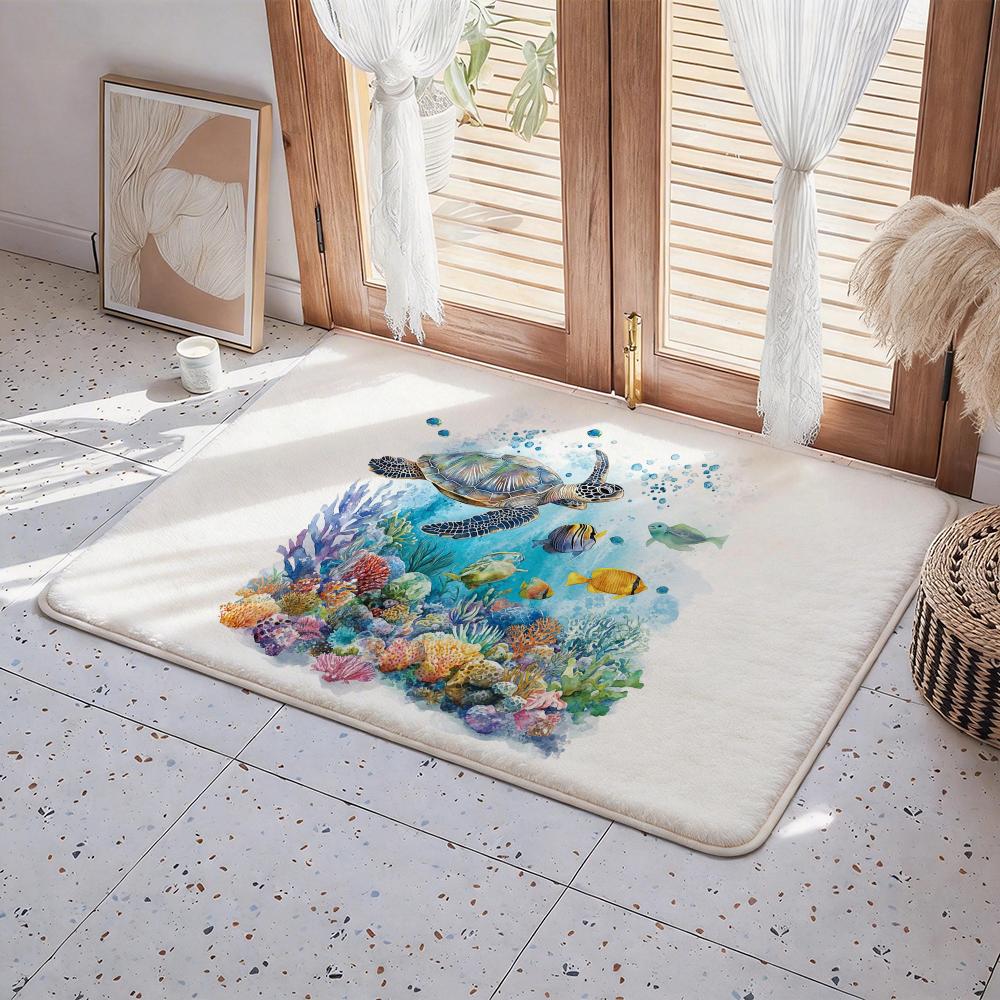 Animal A Turtle Floor Mat Eco Flannel Doormat Non Slip Odorless Indoor Floor Rug Soft Short Plush Home Mat