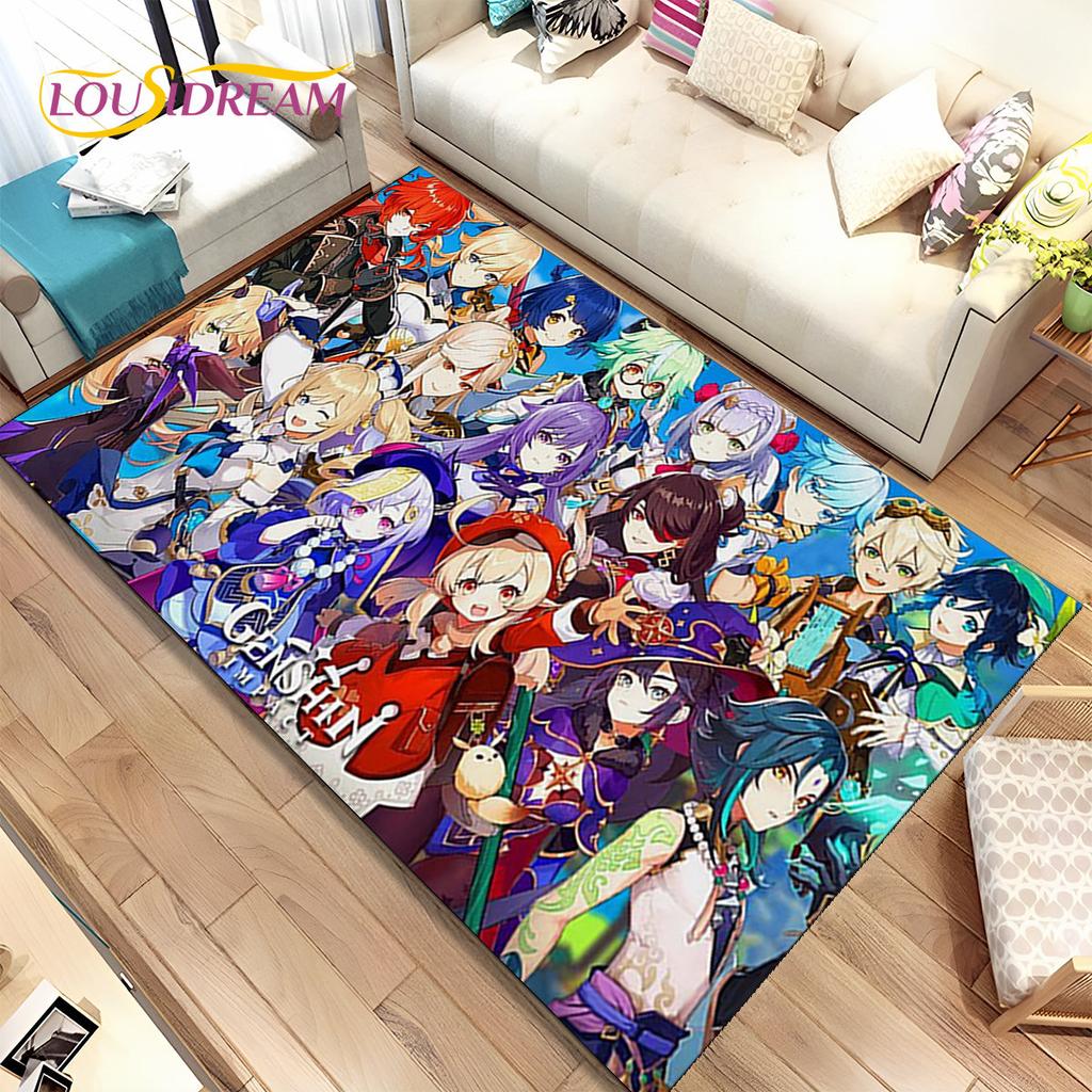 Genshin Impact Cartoon Game Area Rug, ковер для дома, гостиной, спальни, дивана, дверного коврика, кухонного декора, детский нескользящий напольный коврик