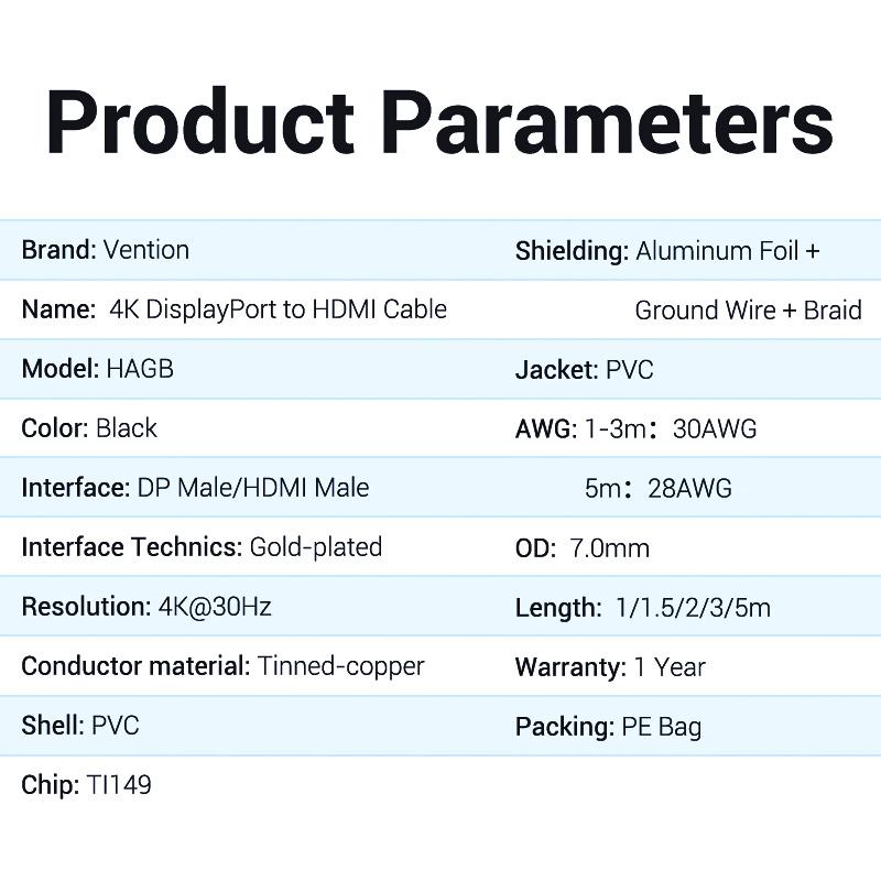 Кабель Vention DisplayPort-HDMI, кабель 4K DP-HDMI, 1080P, 60 Гц, порт дисплея HDMI для ПК, ноутбука, HDTV-проектор, кабель DP-HDMI