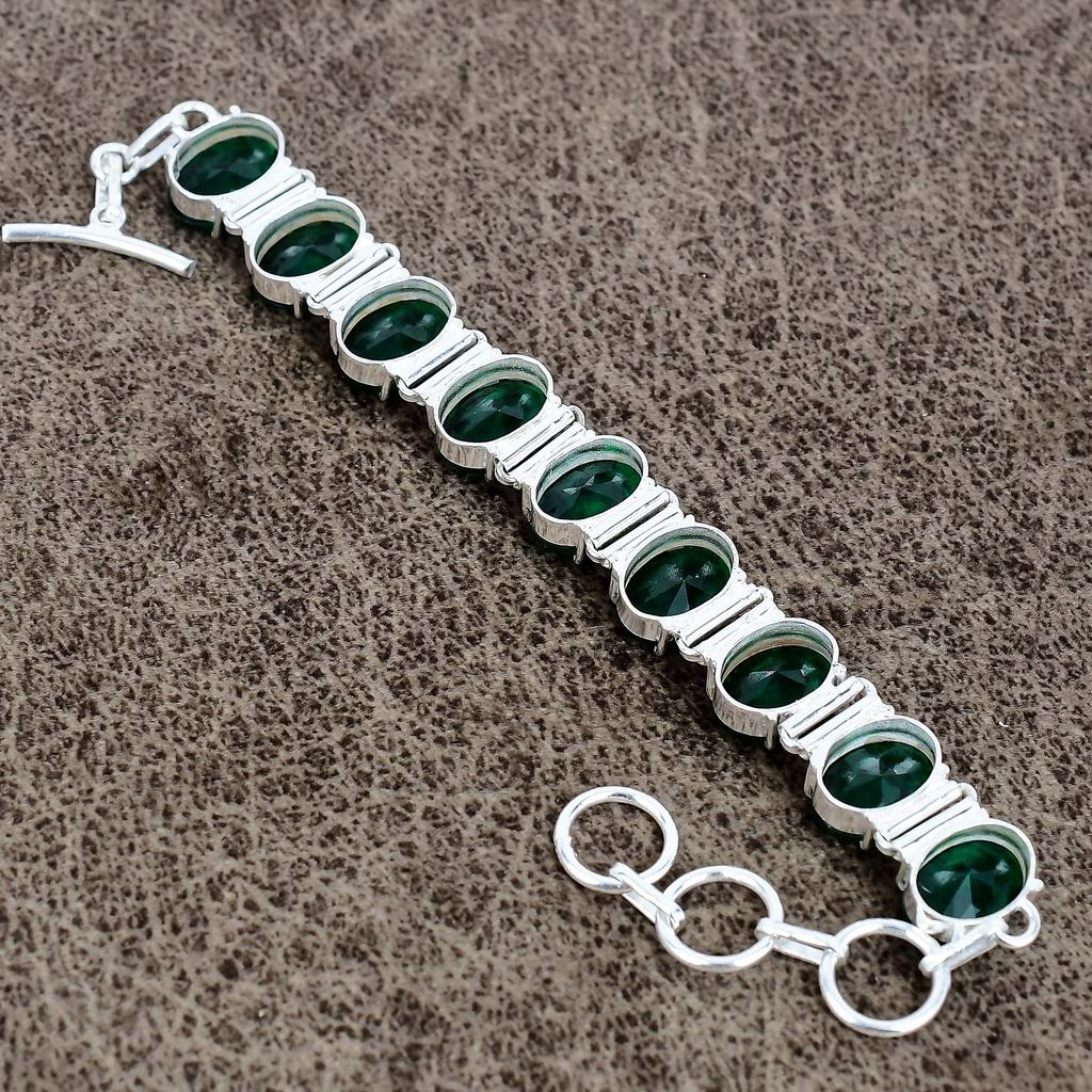 Chrome Diopside Gemstone Handmade 925 Sterling Silver Bracelet 7-8" KKG-137