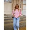 Women S Pink 3 4 Sleeve Loose Fit Crew Neck Knit Sweater