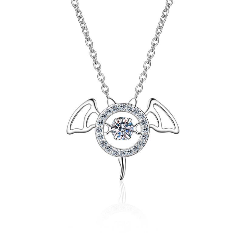 Sterling Bat Pendant Necklace Women Dainty Moissanite Cross Chain Choker Minimalist Fashion Jewelry