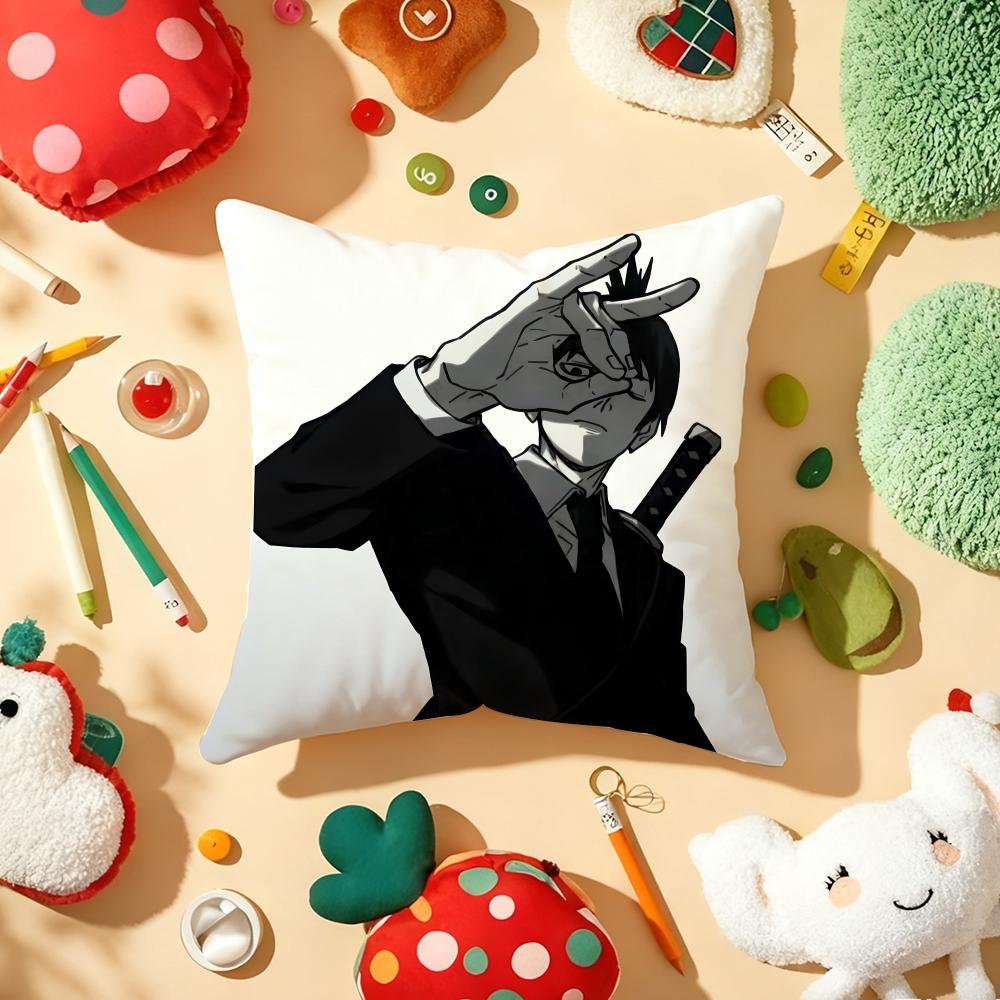 Anime CChainsaw MMan Cushion Cover Plush Fabric Soft DoubleSided Printed Sofa Warm Winter Home Gift Pillow Cover