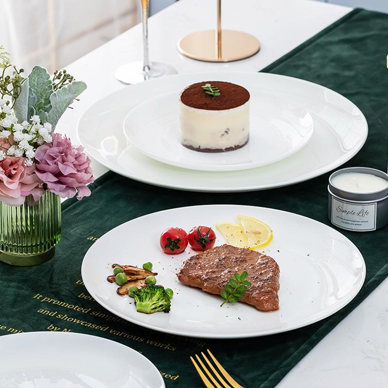 Костяная тарелка Керамическая белая фарфоровая тарелка Костяной фарфор Отель Ресторан Легкая тарелка Домашняя тарелка для западной кухни Чисто белая тарелка