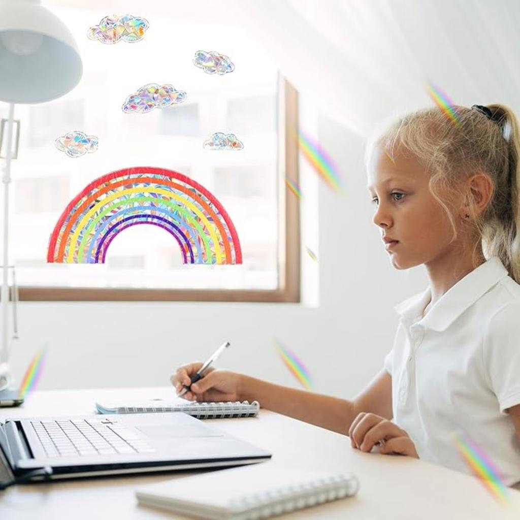 Наклейки Suncatchers, наклейки на окна в виде радужных облаков, 6 шт., неклейкие призматические виниловые наклейки, противоударные наклейки на окна для домашнего декора, оконная пленка, стекло