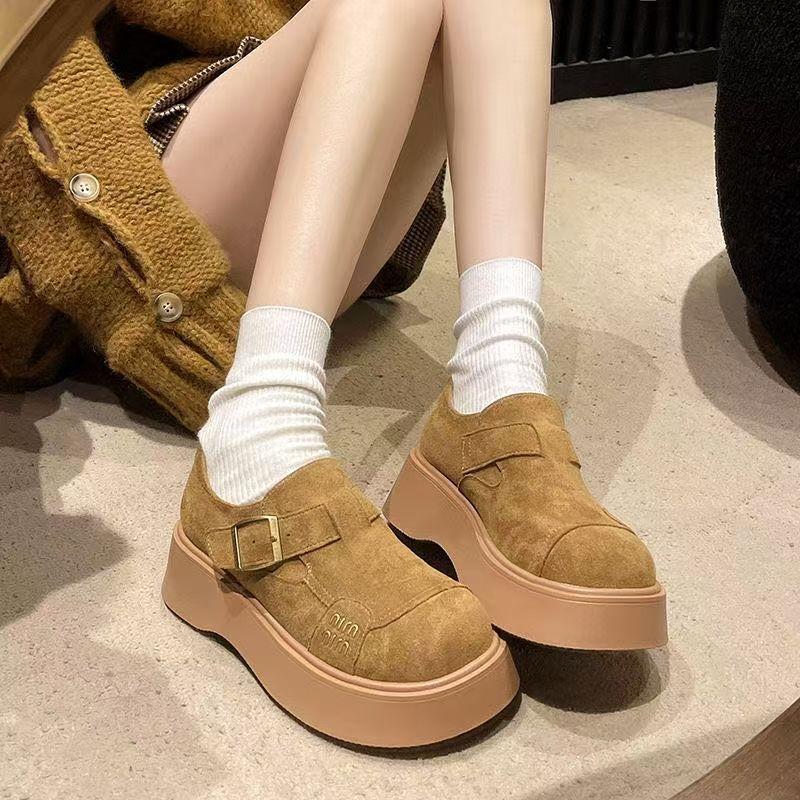 2024 New Popular Winter Pedal Small Fashionable Retro Loafers Muffin Platform Single Shoes Increase Height Outer Wear