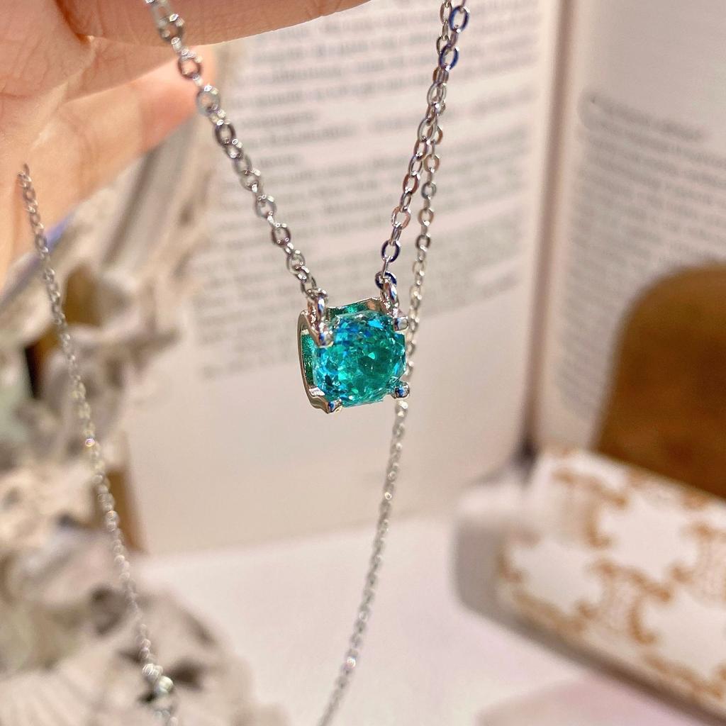 925 Sterling Silver Millennium Rose Cut Paraiba Necklace Ladies Romantic Fashion Light Luxury Collarbone ChainGood product