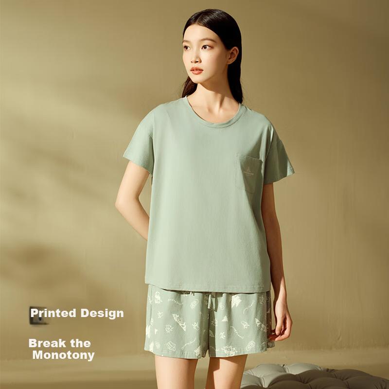 [Cooing Ice Porceain Cotton] and Anti-Mite Homewear Set Spring Summer Short Seeve and Mid-ength Pants for