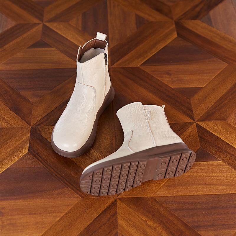 Top layer cowhide autumn and winter genuine leather women's thick soled wool women's boots with plush casual women's shoes
