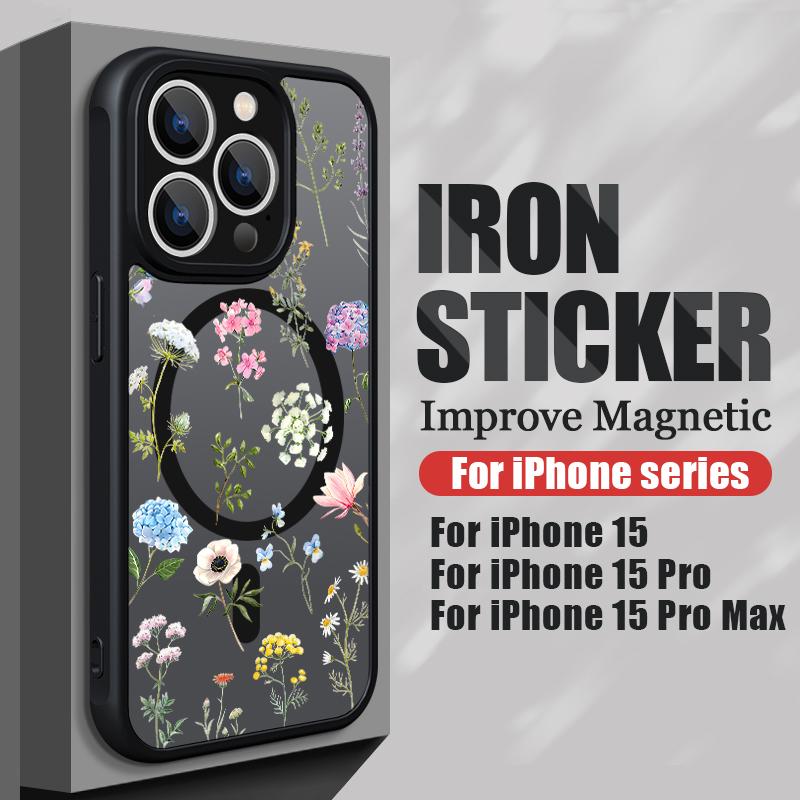 Матовый чехол с цветочным принтом и магнитами для iPhone 17 Air 16e 16 15 14 13 12 Pro Max 11 Для беспроводной зарядки Magsafe Жесткая крышка для телефона