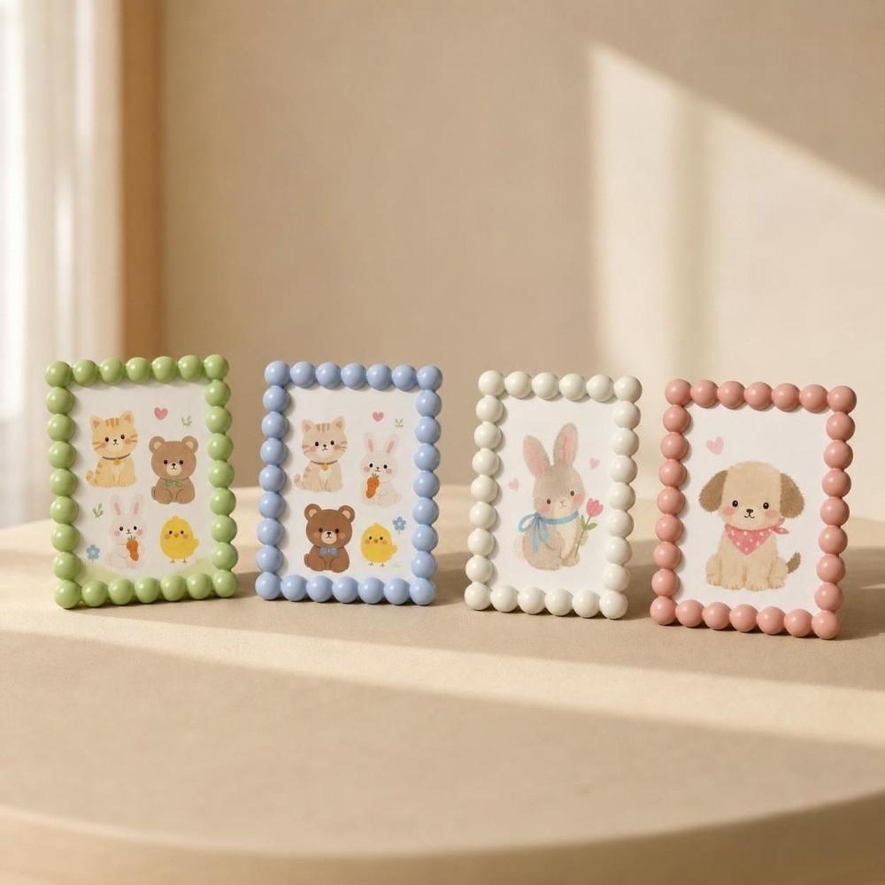 Macaron Colors Picture Frame Round Bead Plastic Photo Frame Stand Home Office Bedroom