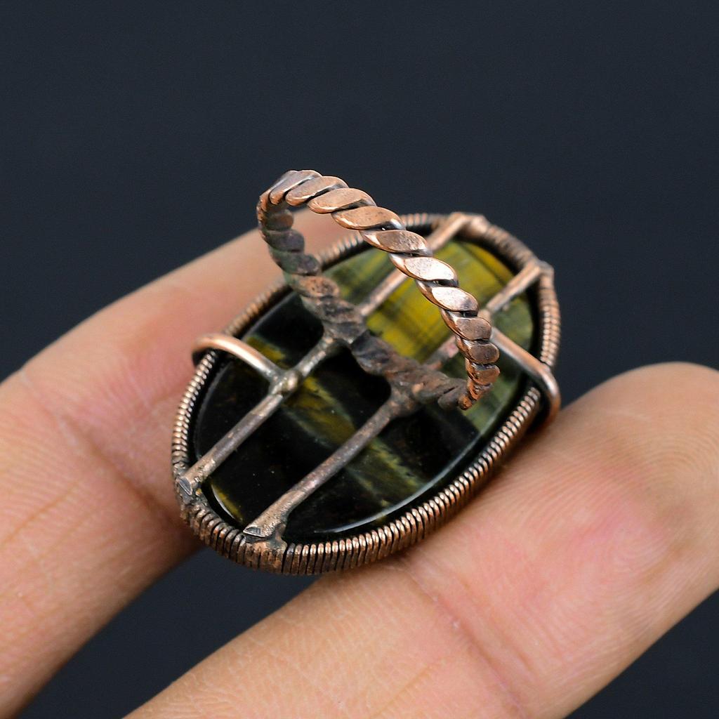 Ювелирное кольцо ручной работы с медной проволокой из драгоценного камня тигрового глаза для нее всех размеров