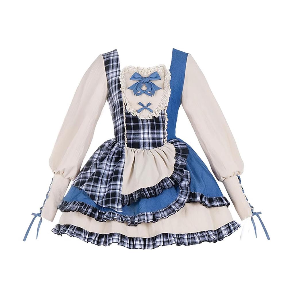 Milky Time Women's Lolita Gothic Lolita Dress, Long Sleeve, Halloween Check Pattern
