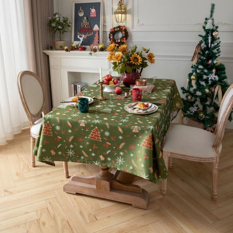 Christmas Woven Jacquard Tablecloth Vintage American Style Holiday Dining Table Cover Home Party Decor