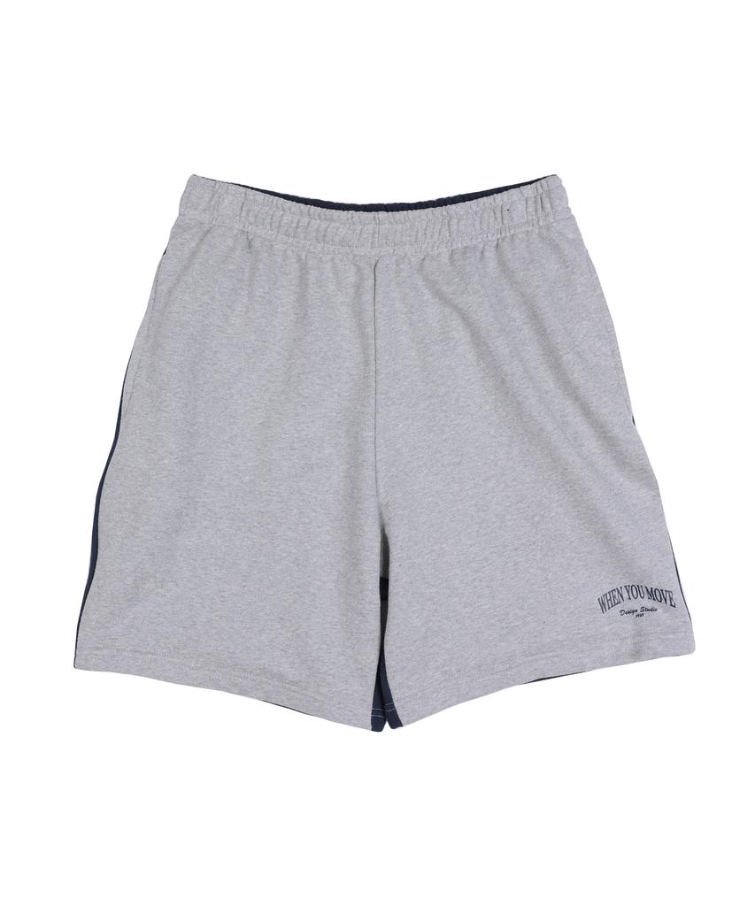 WHEN YOU MOVE Half Contrast Elastic Waist Wide Logo Shorts Gray