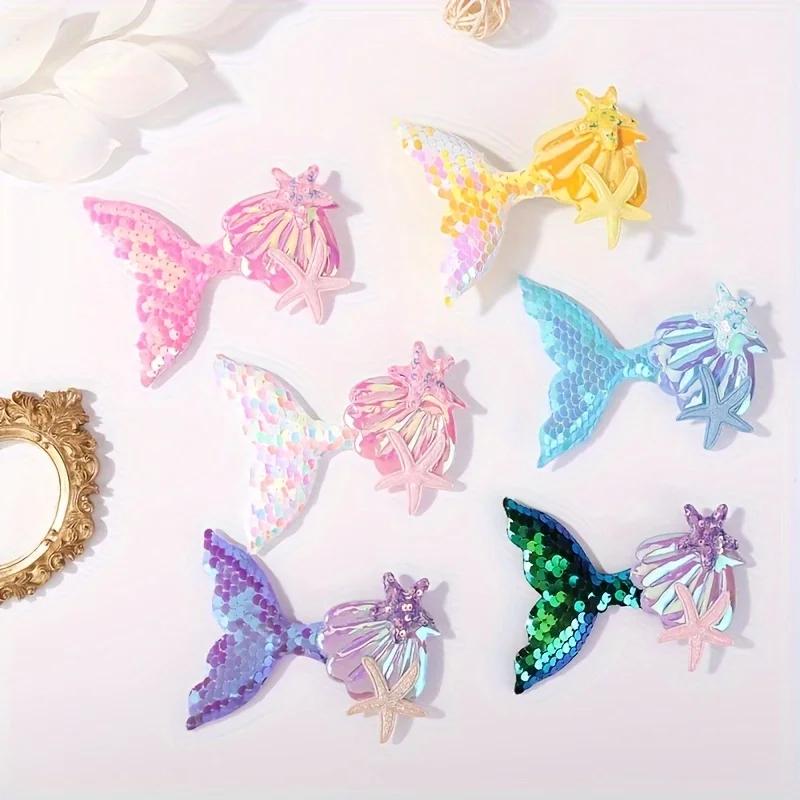 6pcs/set Shinying Mermaid Hairclips Girls Lovely Starfish Hairpin Baby Kids Bangs Decorative Hair Clip Cartoon Colorful Headwear