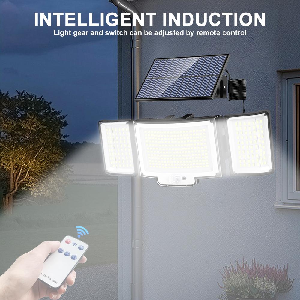 366 LED Solar Motion Sensor Security Outdoor Lights 3 Heads Solar Garden Lights Flood Lights Powered Wall Light Waterproof Front