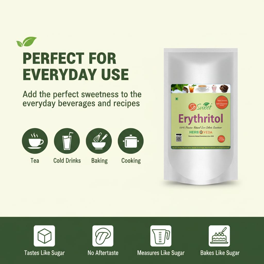 So Sweet Erythritol Natural Sweetener 1kg | Zero Calorie Sugar Substitute | Keto Friendly & Diabetic Friendly Sweetener for Tea, Coffee & Baking
