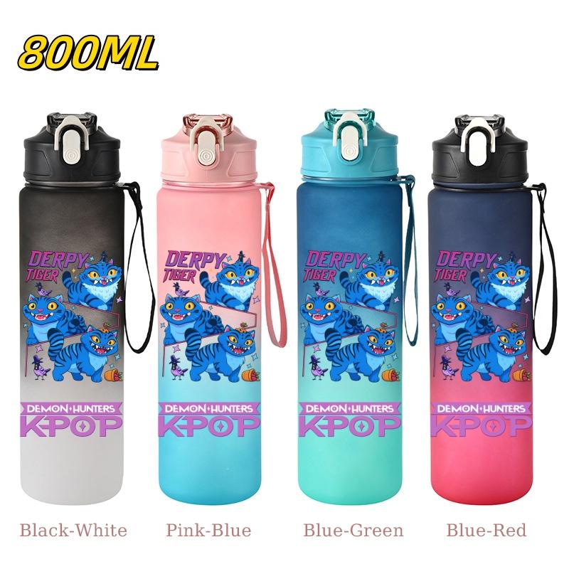 800ML KPop Demon Hunters Gradient Cartoon Pattern Big Capacity Straw Water Cup Outdoor Portable Sports Drink Bottles Travel Mug