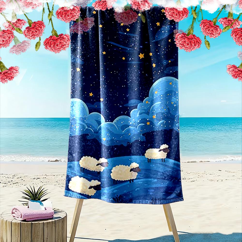 Sheep under Starry Night Sky Beach towel quick-drying for travel outdoor sports jogging beach and swimming
