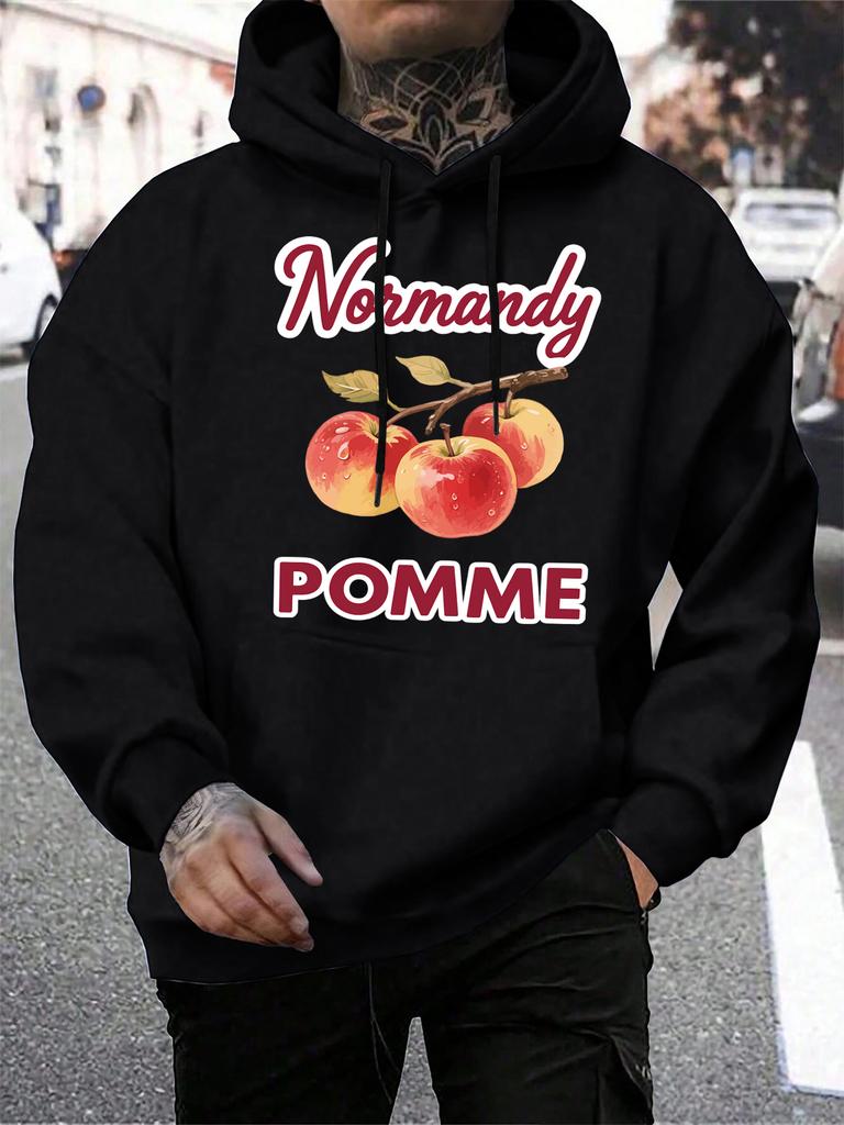Мужские худи Normandy Pomme Apple Fresh Fruit Printing Hip Hop All-Match Hoodie Autumn Fleece Hoody Pocket Man Sportswear