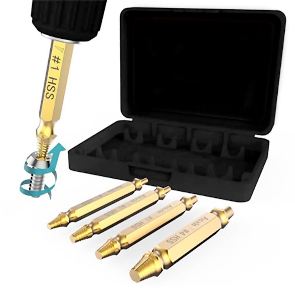 4Pcs Dual Head Screw Extractors Kit Broken Damaged Remover Drill Bits