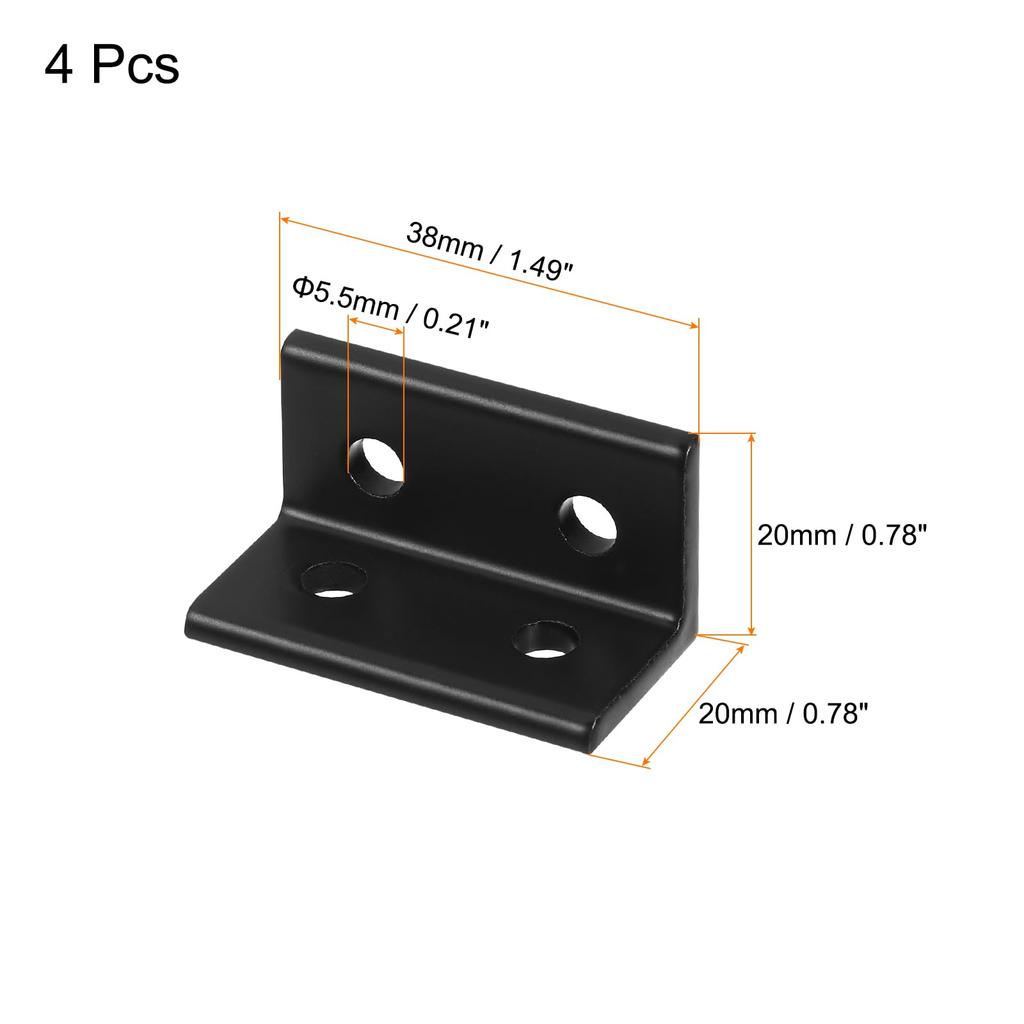 uxcell 2040 Aluminum Extruded Profile Corner Blacket 4 Hole L Shape Black Bracket Right Angle Joint Connector 4pcs