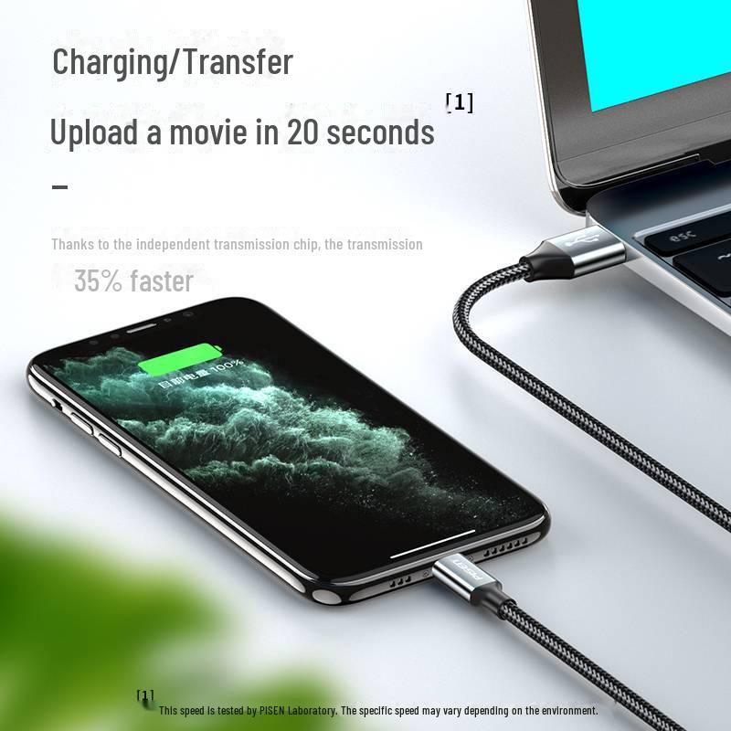 PISEN Плетеный нейлоновый кабель PD Fast Lightning для Apple – Прочный и устойчивый к разрыву