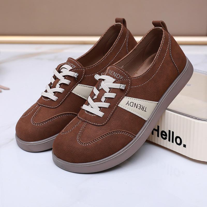 Туфли женские 2025 весна новая мода мягкая подошва повседневная обувь нескользящая универсальная шнуровка спортивная обувь круглый носок балетки