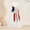Women Plus Size Round Neck Sleeveless American Flag Printed Tie Waist A Line Long Flared Dress