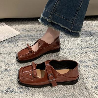 2024 Черные Туфли Мэри Джейн на Толстом Каблуке с Пряжкой и Квадратным Носком на Среднем Каблуке Лакированные Стильные Удобные Простые Одинарные Туфли для Женщин Повседневные