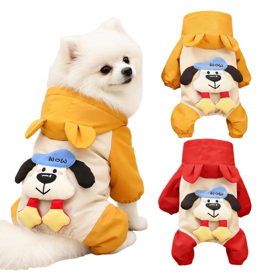 jijijing Hooded Dog Jumpsuit, Waterproof Windproof Pet Four-Leg Jacket with Ears, Cute Puppy Padded Warm Hoodie for Small Dogs