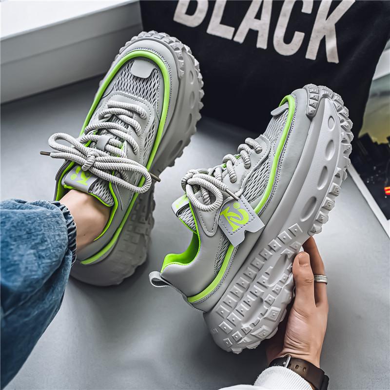 Summer Men's Shoes New Breathable Mesh Sports Shoes Men's Trend Versatile Thick Sole Heightening Casual Dad Shoes Men