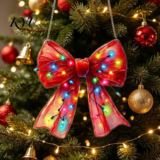 Window Hanging Ornaments Christmas Bow Acrylic Ornament, 2D Flat Decoration Indoor Holiday Tree Accessories for Tree, Window, Wall Home Decor