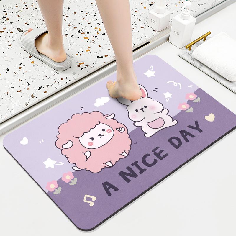 Diatom Mud Mat Toilet Cartoon Top Restroom Mat Non-slip Moisture-wicking Quick Drying Home Toilet Door Bathroom Pad