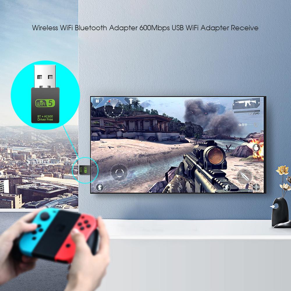 Беспроводная сетевая карта 600 Мбит/с 2 в 1 USB-адаптер WiFi Bluetooth-передатчик Приемник Двухдиапазонный адаптер Wi-Fi 2,4G/5G Dongle без драйверов для ноутбука