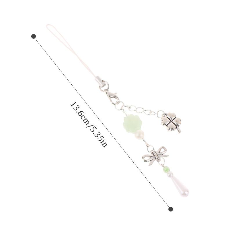 Stylish Keychain Lanyard Handcrafted Beads Phone Pendant Four Leaf Clovers Phone Chain Beads Pendant