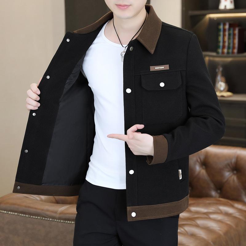 Осенне-зимний новый стиль пиджака с лацканами Красивый молодой и среднего возраста повседневный модный пиджак кардиган пальто мужская одежда