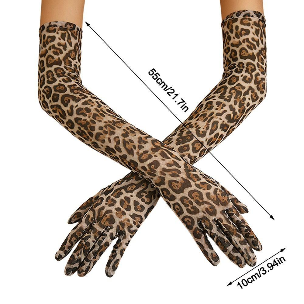 55cm Thin Leopard Mesh Gloves Long Costume Gloves Fashion Disco Mittens Opera Stage