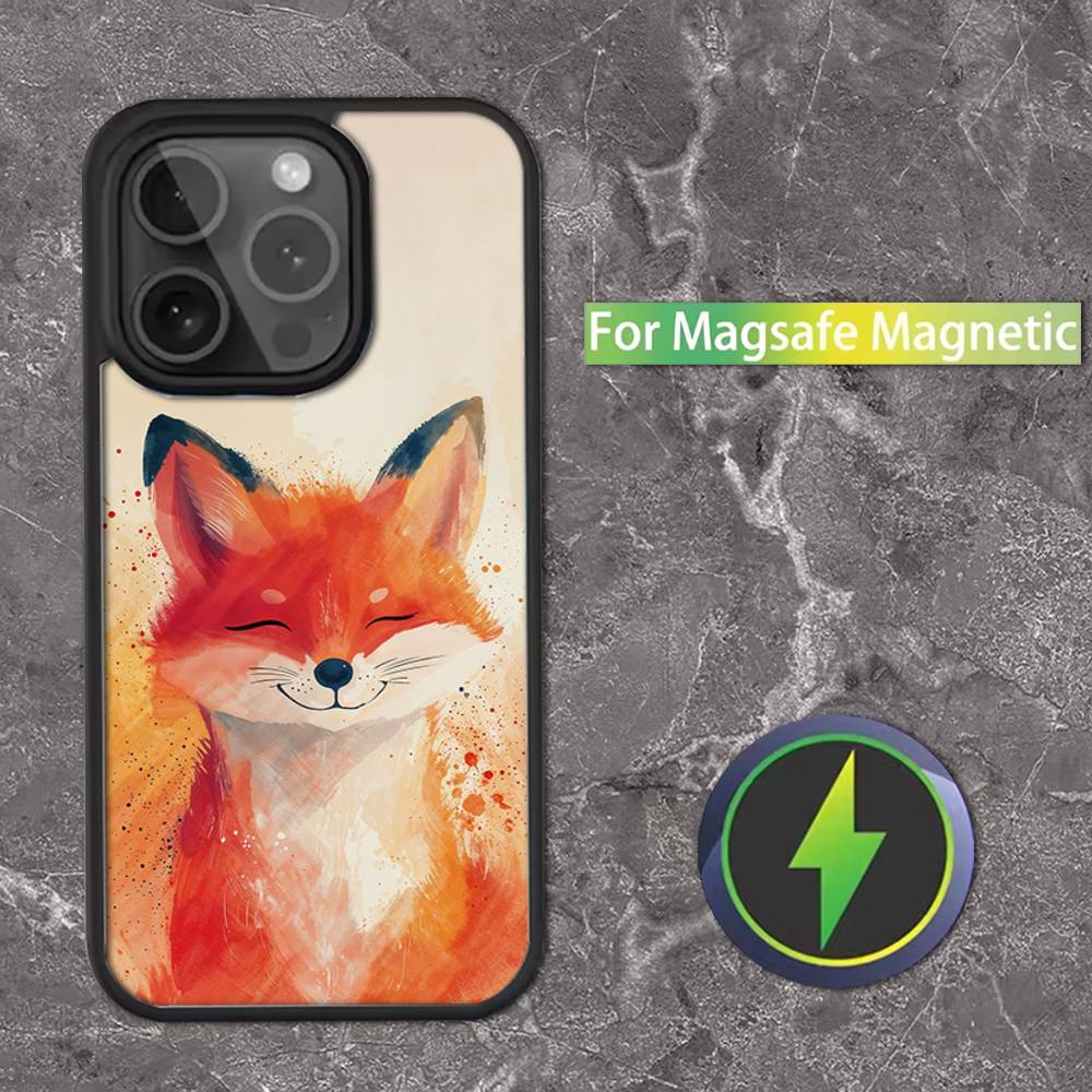 Милый лисенок Мультяшный Для iPhone 11,12,13,14,15,16,17,Pro,Max,Plus,Mini,SE4,E Чехол для телефона Магнитный Для Magsafe Беспроводной