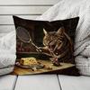 4Pcs Funny Tennis Cat & Mouse Kitchen Throw Pillow Covers, Humorous Tabby Cat With Tennis Racket Cheese Print Cushion Cases
