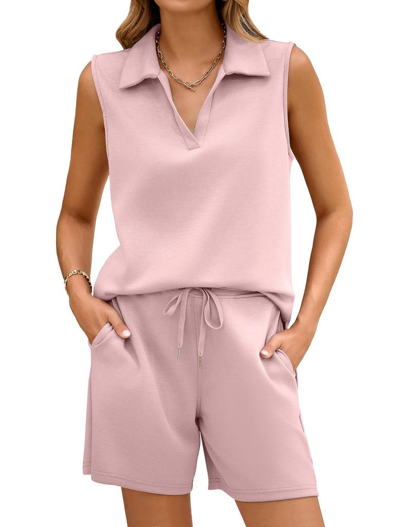 Женский повседневный спортивный комплект из двух предметов с V-образным вырезом без рукавов