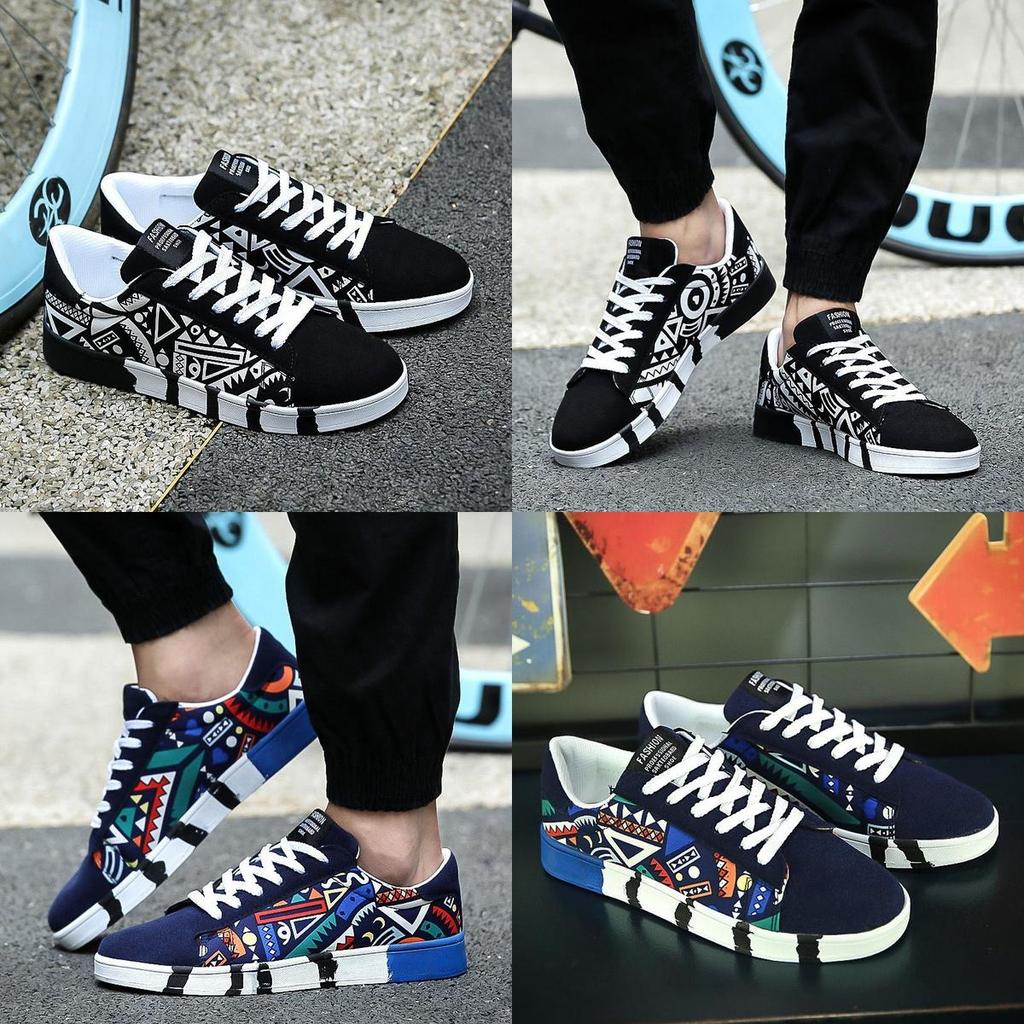 Men Spring Casual Flat Colorful Cool Graphic Low Top Canvas Sneakers Shoes Lightweight And Comfortable Fit