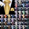 New Design Mens Yellow Golden Novelty Necktie Handkerchief Cufflinks Silk Tie Set