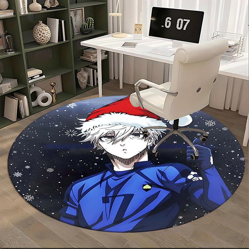 1pc Anime Design Round Carpet - Christmas Theme with Santa Hat for Office Chair Mat, Non-Slip Rug Suitable for Home Decor, Living Room